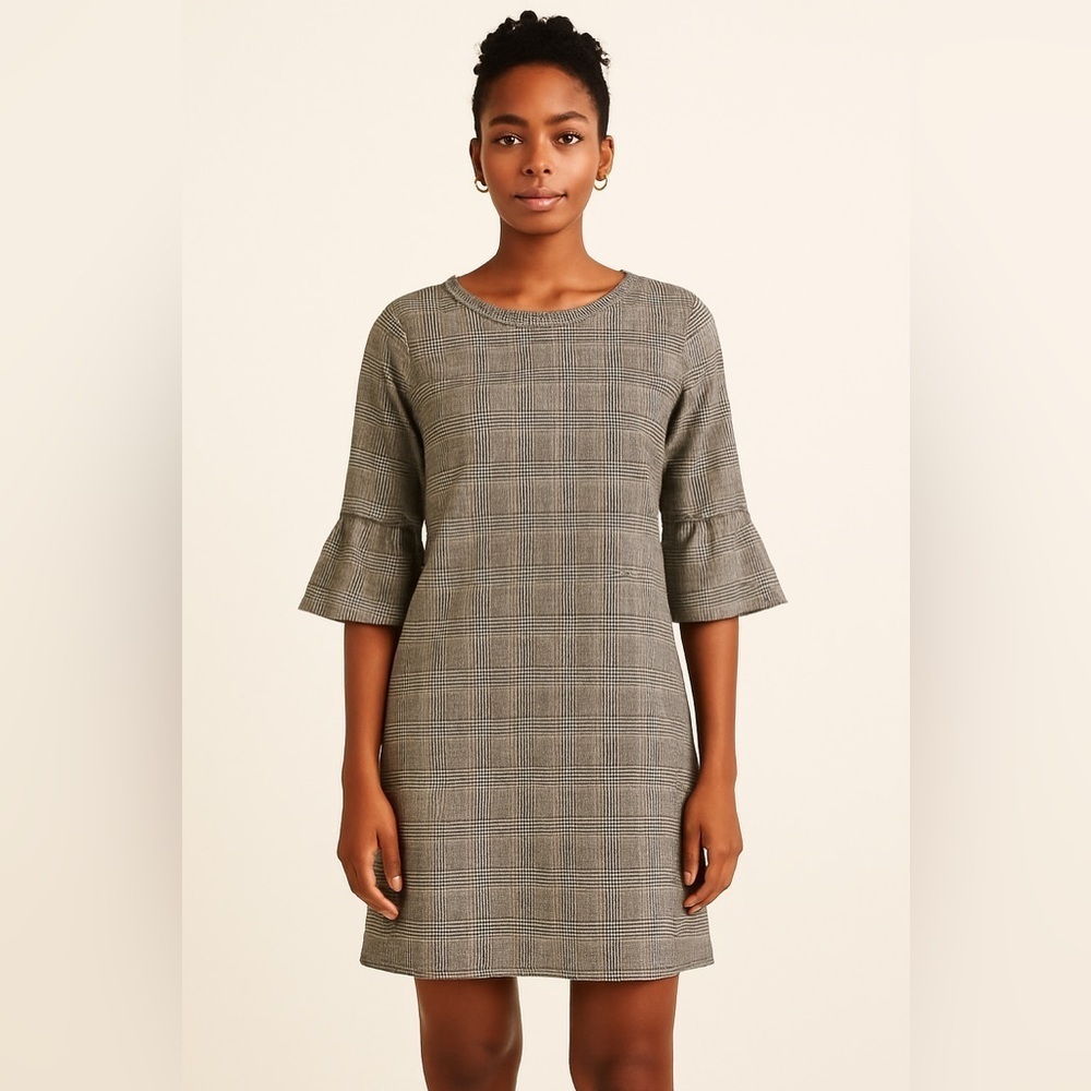 Chris & Carol Black and White Plaid Long Sleeve Dress